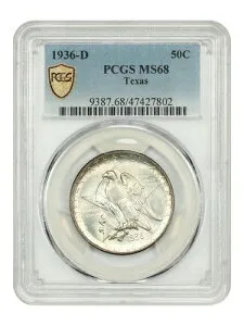 1936-D 50セント テキサス PCGS MS68 - クラシックシルバー記念品 - 少量発行