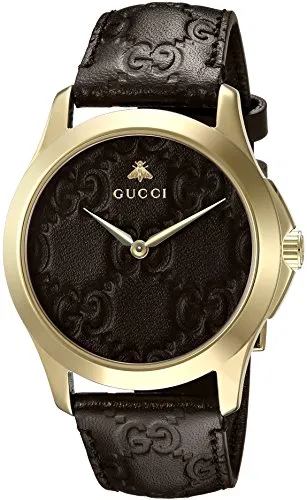 Gucci Men's G-Timeless 38mm Brown Leather Band Gold Plated Case S. Sapphire Quartz Analog Watch YA1264035