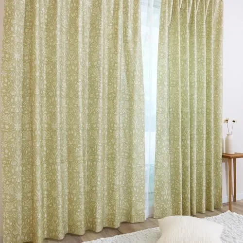 [カエイレース] ドレープ カーテン 1枚【日本製 144サイズ】ウィリアムモリス 【 Triple Net トリプルネット 】遮光3級(遮光率99.40%以上99.80%未満) 防炎機能 遮熱 断熱 保温 目隠し【幅200ｃｍ×丈220ｃｍ 】