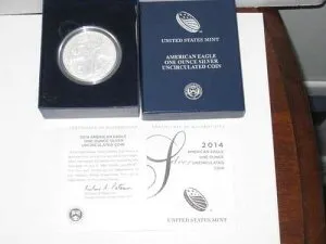 2014-W 1オンス 未流通シルバーアメリカンイーグル（箱・保証書付き）