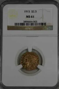 1915 G2.50 NGC MS 61 インディアンヘッド 2.50ドル金貨