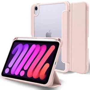 MS factory iPad mini 7 6 用 ケース mini7 (A17 Pro 2024 第7世代) mini6 (2021 第6世代) 背面透明 ペン収納 アイパッドミニ カバー 耐衝撃 軽量 オートスリープ ピンクサンド IPDM6-NO-DET-PK