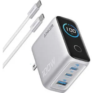アンカー Anker Japan 急速充電器 Anker Charger (100W 3Ports) with USB-C ＆ USB-Cケーブル ［USB Power Delivery対応 / 3ポート］ シルバー B121BN41
