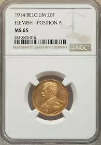 ベルギー、ゴールド 20 フラン 1914 ポジション A - フラミッシュ - NGC MS 65 、、、レア 8