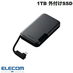 ELECOM エレコム 1TB 外付けSSD ポータブル USB3.2(Gen2) Type-C ケーブル一体型 ブラック # ESD-EPB1000GBK エレコム (外付けSSD)