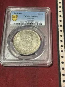 メキシコ 1965 - Mo シルバー ペソ ????PCGS ゴールドシールド AU 58 ????