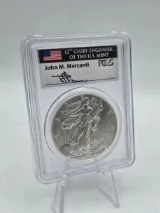 2015-W PCGS SP70 シルバーイーグル 発行初日 - デンバー ジョン・マーカンティ サイン入り