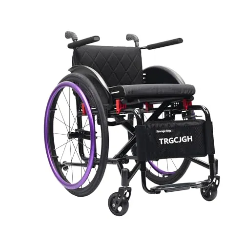 TRGCJGH スポーツ車椅子 障害者用手動車椅子 自走式 アルミ製 車いす 旅行用 外出用 持ち運び易い コンパクト 転倒防止 ポータブル(14.9" Seat Width,Purple)