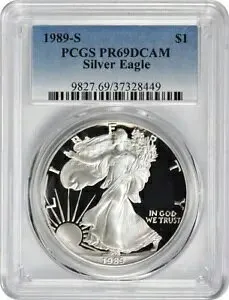 1989-S アメリカン シルバー イーグル ドル PR69DCAM PCGS プルーフ 69 ディープ カメオ