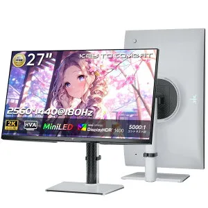 【2,000クーポン＋P最大31.5％還元！】ゲーミングモニター QD 量子ドットMini LED 27インチ WQHD 2560×1440 180Hz HDR1400 148% sRGB Freesync&Adaptive Sync 1ms応答速度 VESA Display| HDMI*2・DP*1 3年間の保証 KTC