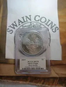 2015年 アメリカン シルバー イーグル MS70 ファーストストライク PCGS ジョン・マーカンティ サイン入り EF144