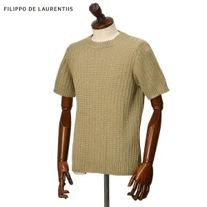 【4/24(金)20：00～ 最大5,000円オフクーポン】FILIPPO DE LAURENTIIS【フィリッポ デ ローレンティス】ローゲージすかし編みクルーネックニット GC3MC04 CM7B 61 コットン 7G カーキベージュ