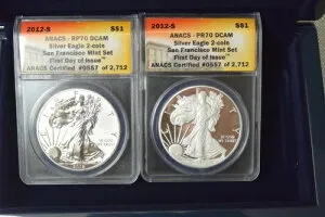 2012-S サンフランシスコ シルバーイーグル 2枚セット COA付き ANACS RP70/PR70 コイン FDI