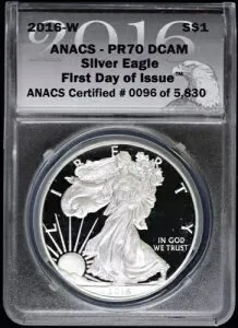 2016-W プルーフ シルバーイーグル $1 ANACS PR 70 DCAM 初日発行 ASE レターエッジ