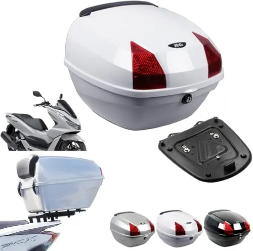 PCX専用 ボックス&キャリアセット 容量27L 取付簡単 PCX リアボックス トップケース リアキャリア 専用 ベースプレート バイク ケース ホンダ 適応車種：(PCX-2014~2025) (EMT-ホワイト-38)