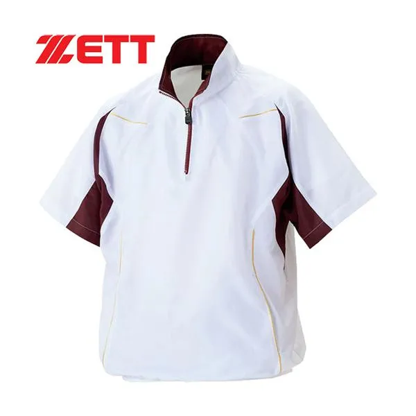 ゼット ZETT 半袖ハーフジップジャンパー BOV515H 1168 ホワイト×エンジ メンズ レディース 野球 ウエア 防寒 ブレーカー 野球ウェア ジャケット