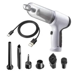 サンワダイレクト電動エアダスター強力吹き飛ばし/吸引充電式6種ノズル付き風量2段階ハンディクリーナー小型200-CD082