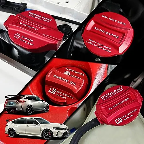 【axis-parts】【カラー選択可】ホンダ シビック【型式：FL1/4（年式：R3.9～R6.8 前期型）】/シビック タイプR【型式：FL5】 アルミ製タンクキャップカバー 4点セット/ブレーキフルードタンク・クーラントリザーブタンク・ウィンドウウォ