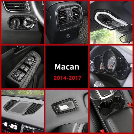 カーボンファイバー調 センター コンソール カバー トリム デカール 適用: ポルシェ マカン 2014-2017 2ピース・1ピース AL-EE-4341 AL