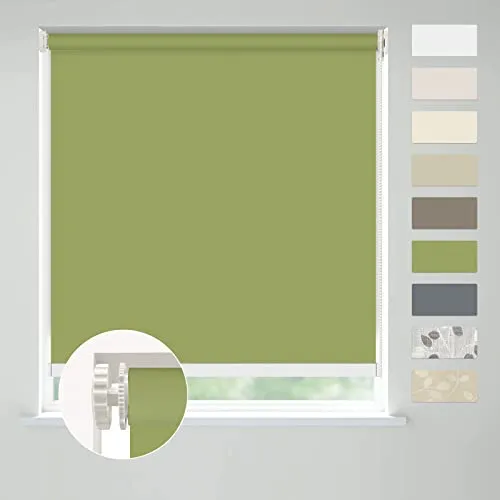 SAIFANSI ロールスクリーン 遮光 ロールカーテン ロールスクリーン つっぱり １級遮光 穴あけ不要 0.1cm単位でオーダー可 チェーン式 遮光 突っ張り式 取り付け簡単 遮熱 UVカット 幅165×丈90CM グリーン
