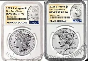 2023-S モーガン&ピース ドル2コイン リバースプルーフセット FDI NGC PF70 ※！