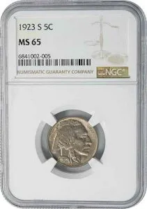 1923-S バッファローニッケル 5セント MS65 NGC 948901-2