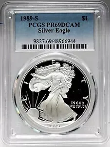 1989-S $1 プルーフ アメリカン シルバー イーグル PCGS PR69 DCAM #48966944 表示されている正確なコイン