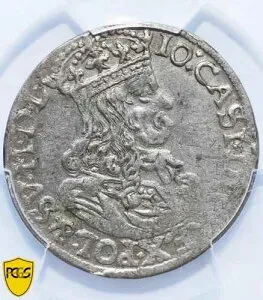 1663 ポーランド銀貨 6 Grossus Groschen Grosze Szostak AT クラクフ、PCGS AU50