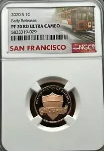 2020-S シールド ペニー 1c NGC PF 70 RD ウルトラ カメオ 初期リリース - ケーブル カー ラベル