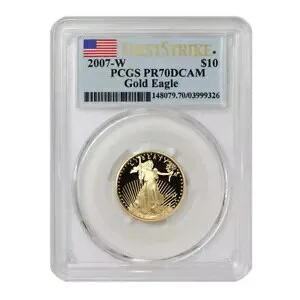 2007-W $10 ゴールド イーグル PCGS PR70DCAM ファースト ストライク フラッグ ラベル 1/4 オンス プルーフ コイン