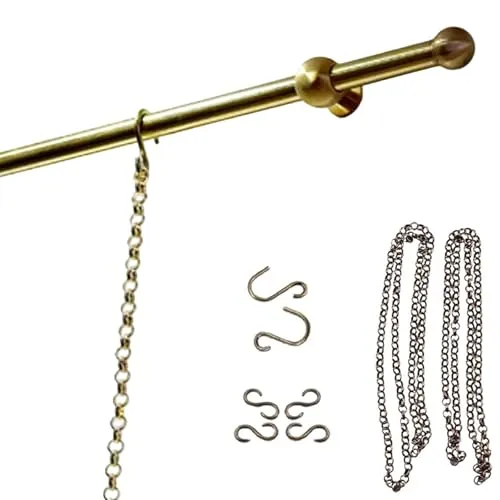 絵画用吊りレールシステム - 壁面取付型ギャラリーレール、チェーンとフック付き、 アートハンギングシステム 真鍮製ピクチャーレール 真鍮製絵画吊り下げレール 高さ調整可能な額縁用吊り具、油絵・キャンバス・鏡対応(1.70m (66.9in))