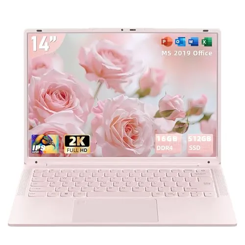 SERYUB 14インチ 2K ノートパソコン (Celeron N5105 / 16GB RAM / 512GB SSD) Win 11 Pro & Office 2019 永久ライセンス プリインストール ローズゴールド 軽量 薄型 ノートPC 学生/