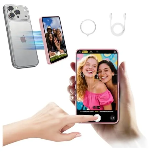 Shimbol P4 自撮りモニター4インチ マルチタッチ 画面 iPhone & Android 用、磁気バックカメラ Vlog モニター、YouTube TikTok ライブストリーミング用 1080P&4K ワイヤレス録画 (ピンク)
