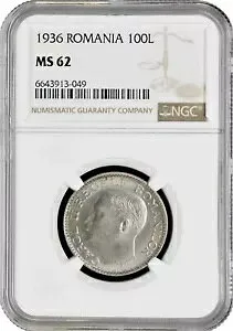 ルーマニア 100 レイ 1936、NGC MS62、「カロル 2 世 (1930 - 1940)」