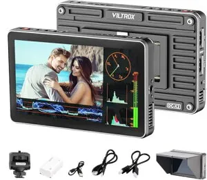 VILTROX DC-X2 高輝度2000nits カメラ フィールドモニター 6インチ タッチ式 外部モニター カメラ 4K HDMI フル HD 1920x1080 カメラモニター 3D LUT RGB波形 サンシェードフードとバッテリー 付き
