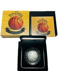 2020 P バスケットボール殿堂プルーフ .999 シルバードル カーブコイン ボックスと COA