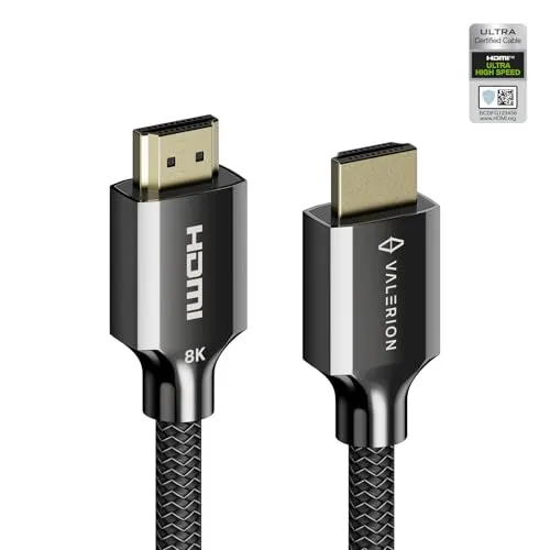 Valerion Ultra High Speed HDMI 2.1 ケーブル 2m/6.6ft｜認証48Gbps｜8K@60Hz・4K@120Hz対応｜Dynamic HDR｜ALLM/VRRゲーミング｜編み込み式・24K金メッキ端子｜PS5・Xbox・