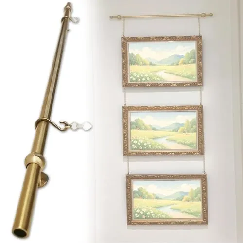 ピクチャーレール 真鍮製ピクチャーレール用アートハンギングシステム、ロッドとゴールドのチェーンとフック エレガントなピクチャーハンガーツールキット 展示用／額装作品用アンティーク真鍮製絵画ハンガー、 絵画／看板展示用ツール(1.70m (66.9in))