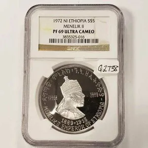 1972 NI $5 エチオピア メネリク II 0.5947 オンス ASW - NGC PF 69 UC - SKU-Q2738