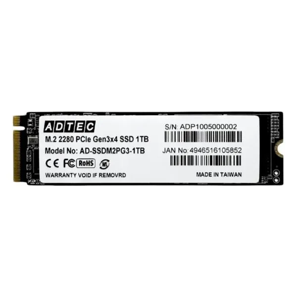 ADTEC アドテック AD-SSDM2PG3-1TB 3D NAND PC内蔵用M.2 Gen3x4 SSD M.2 NVMe PCIe Gen3x4(2280)AD-SSDM2PG3 1TB