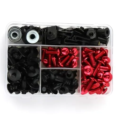オートバイ用ネジ Compatible With Suzuki For GSF1250 For Bandit 2007-2016 For GSX 1000S 2006-2016 オートバイフェアリングボルトキットクリップワッシャーファスナーネジ(Red)