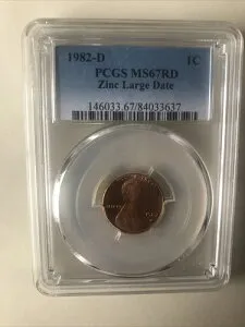 1982 D PCGS MS67RD リンカーン記念セント 1セント 1982-D MS-67 RD 亜鉛製 ラージデイト