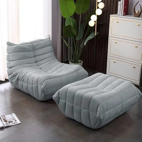 【WNJAPAN】ソファ 一人掛け トーゴ togo 一人用 チェア 椅子 おしゃれ ローソファ フロアソファ モダン スタイリッシュ デザイナー オットマン付 北欧 一人暮らし 高反発ウレタン リプロダクト SFA-01LGY [並行輸入品]