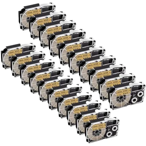 XR-12WE XR-12X XR-12RD XR-12BU XR-12YWとKL-60 KL-100 120レーベルプリンターと30PK 12mmラベルテープXR-12X XR-12X XR-12BU XR-12YW(Black on Gold)