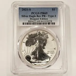 2021-S 1オンス シルバー アメリカンイーグル リバース PF T2 - PCGS PR 69 DCAM U2813 - 在庫あり