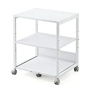 100-LPS009W プリンタ台 プリンタラック キャスター付き 収納 棚付き 幅60cm×奥行き50cm×高さ70cm ホワイトグレー フレームタイプ