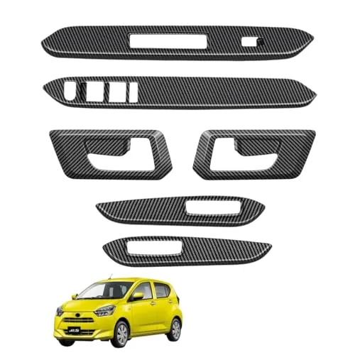 Tendrilora ダイハツ・ミライースに適用 2代目 For Mira e:S LA350S/360Sアクセサリー ウィンドウスイッチパネル・インナードアハンドルパネルカバー カスタムパーツ カー用品 6PCSセット (カーボン柄)