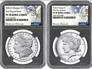 2023 S MORGAN & PEACE シルバー ダラー NGC PF70 ウルトラ カメオ セット FDI - 初日!。