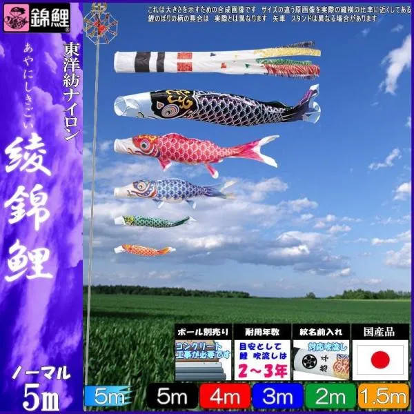 鯉のぼり 錦鯉 ANN0055 ノーマルセット 綾錦鯉 5m5匹 浪千鳥吹流し 139600238