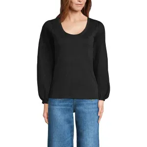 ランズエンド レディース トップス Tシャツ Women's Lands' End Supima Interlock Scoopneck Blouson Sleeve Top Black ブラック